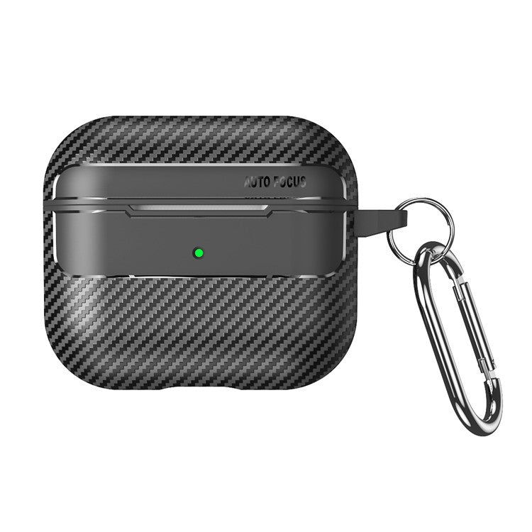 For Apple AirPods 3 Stylish Carbon Fiber TPU Shockproof Cover Bluetooth Earphone Anti-dust Case - Black