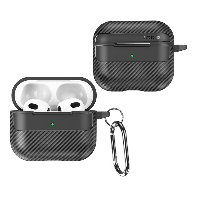 For Apple AirPods 3 Stylish Carbon Fiber TPU Shockproof Cover Bluetooth Earphone Anti-dust Case - Black