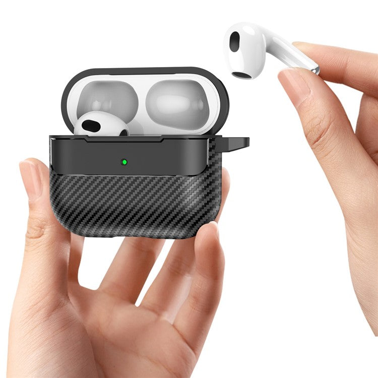 For Apple AirPods 3 Stylish Carbon Fiber TPU Shockproof Cover Bluetooth Earphone Anti-dust Case - Black