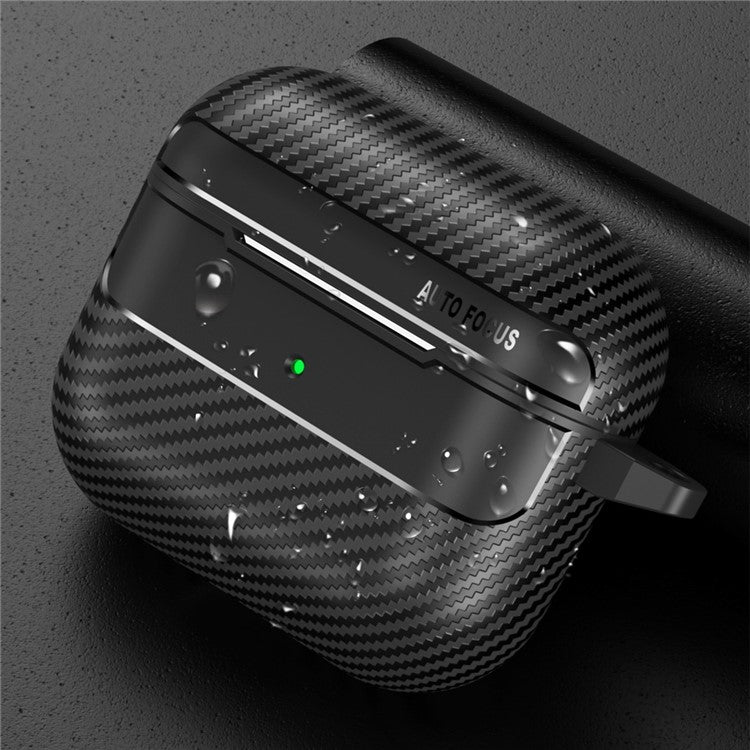 For Apple AirPods 3 Stylish Carbon Fiber TPU Shockproof Cover Bluetooth Earphone Anti-dust Case - Black