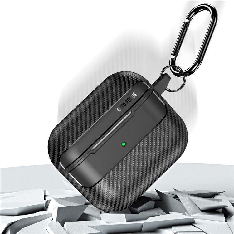 For Apple AirPods 3 Stylish Carbon Fiber TPU Shockproof Cover Bluetooth Earphone Anti-dust Case - Black