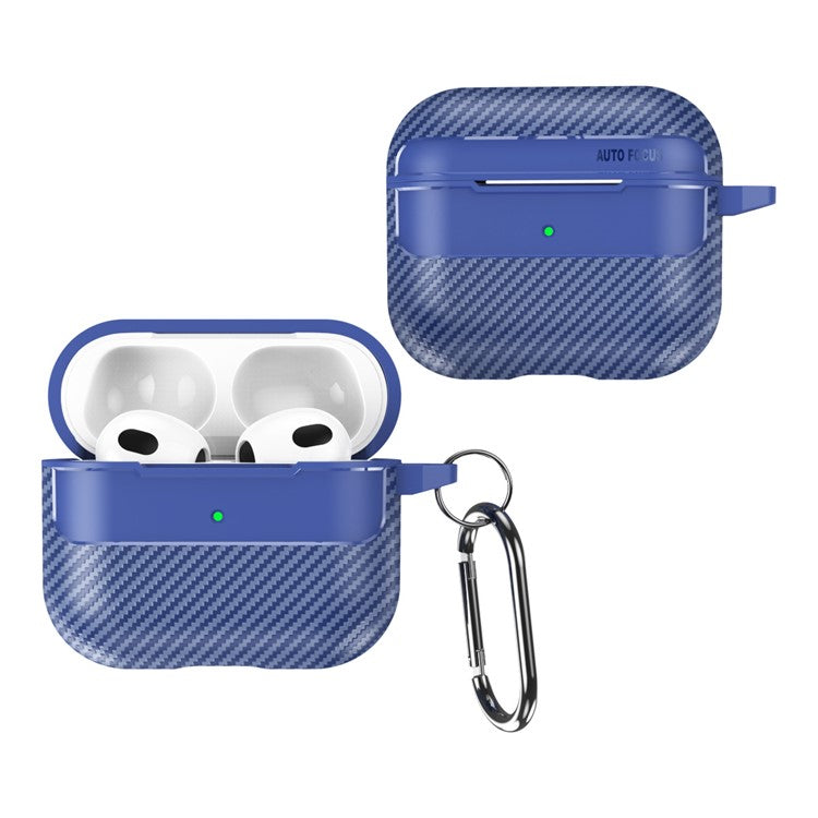 For Apple AirPods 3 Stylish Carbon Fiber TPU Shockproof Cover Bluetooth Earphone Anti-dust Case - Blue