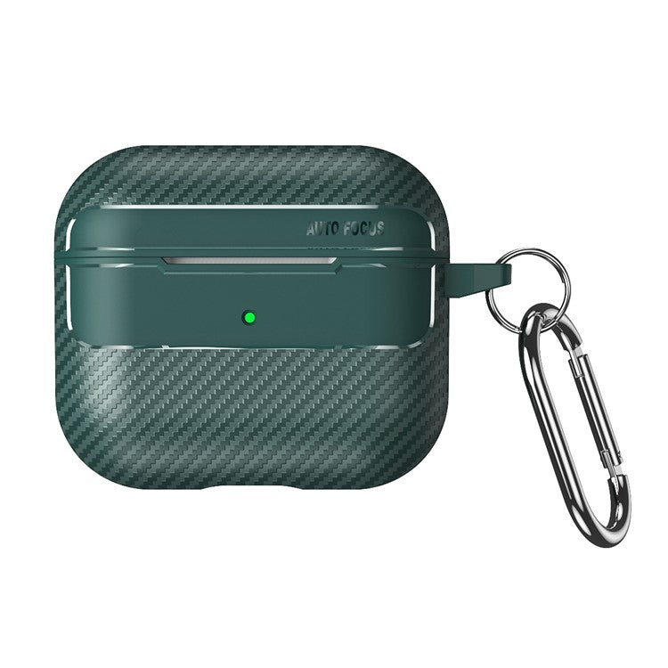 For Apple AirPods 3 Stylish Carbon Fiber TPU Shockproof Cover Bluetooth Earphone Anti-dust Case - Green