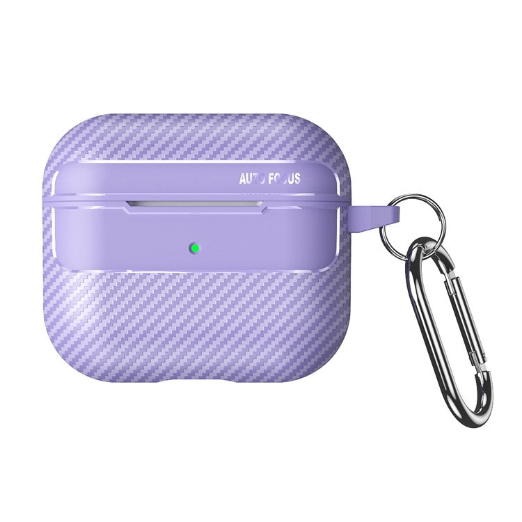 For Apple AirPods 3 Stylish Carbon Fiber TPU Shockproof Cover Bluetooth Earphone Anti-dust Case - Purple