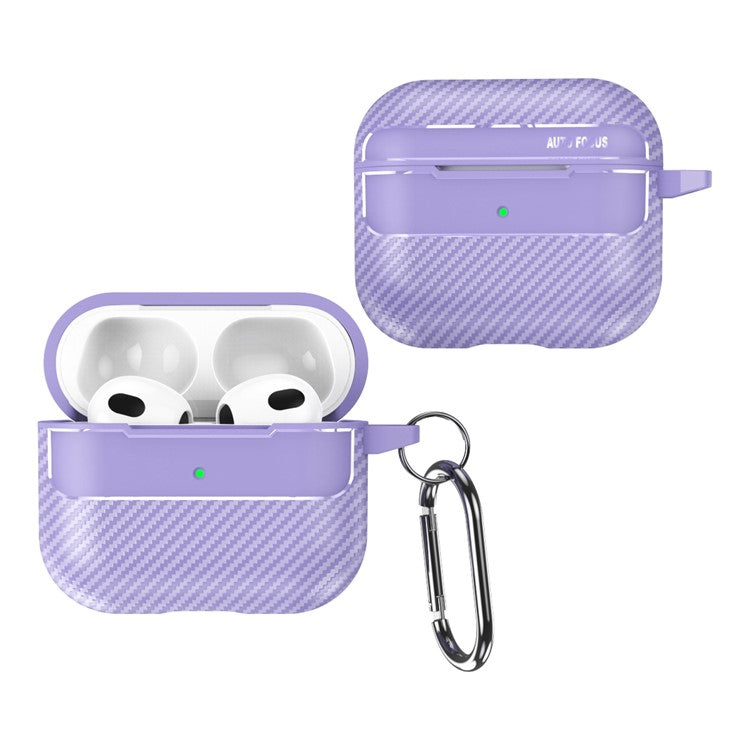 For Apple AirPods 3 Stylish Carbon Fiber TPU Shockproof Cover Bluetooth Earphone Anti-dust Case - Purple