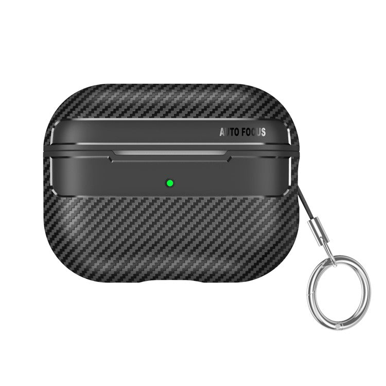 For AirPods Pro 2 TPU Anti-scratch Anti-drop Cover Carbon Fiber Texture Bluetooth Earphone Protective Sleeve - Black