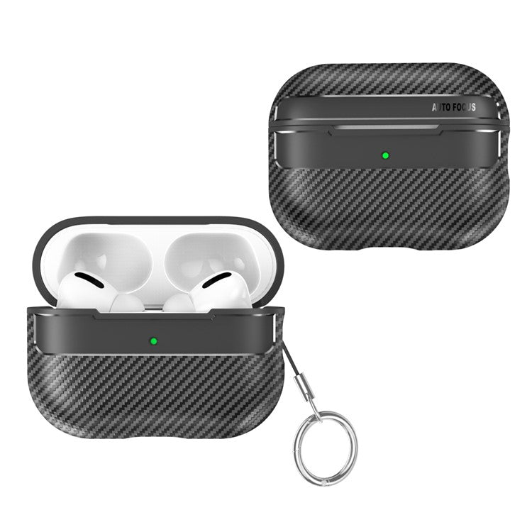 For AirPods Pro 2 TPU Anti-scratch Anti-drop Cover Carbon Fiber Texture Bluetooth Earphone Protective Sleeve - Black