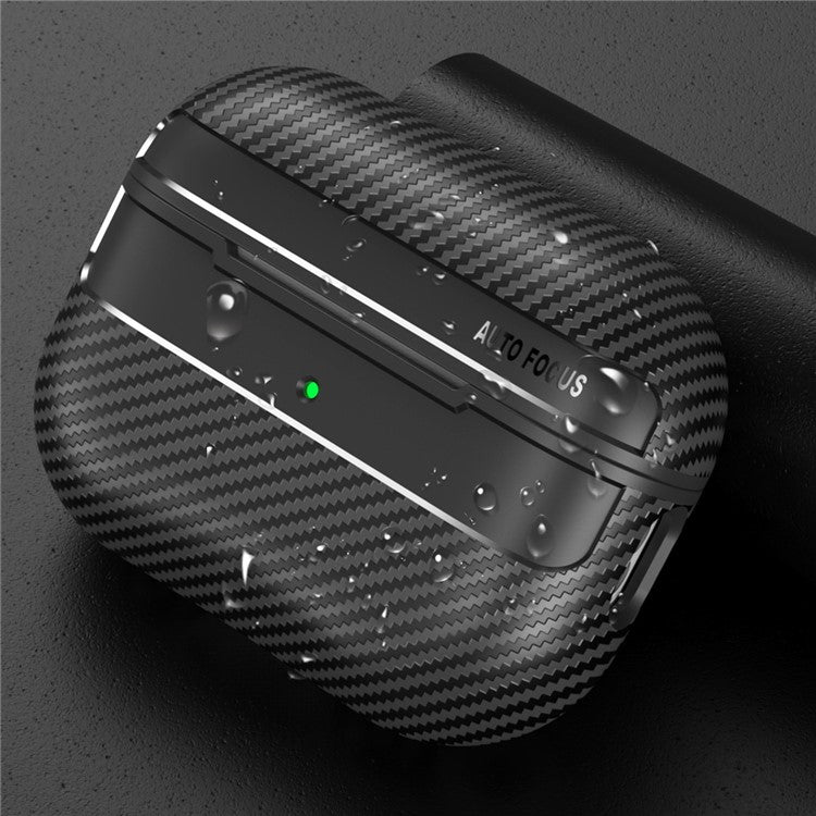 For AirPods Pro 2 TPU Anti-scratch Anti-drop Cover Carbon Fiber Texture Bluetooth Earphone Protective Sleeve - Black