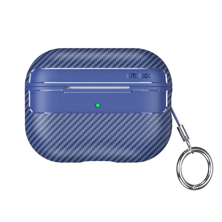 For AirPods Pro 2 TPU Anti-scratch Anti-drop Cover Carbon Fiber Texture Bluetooth Earphone Protective Sleeve - Blue