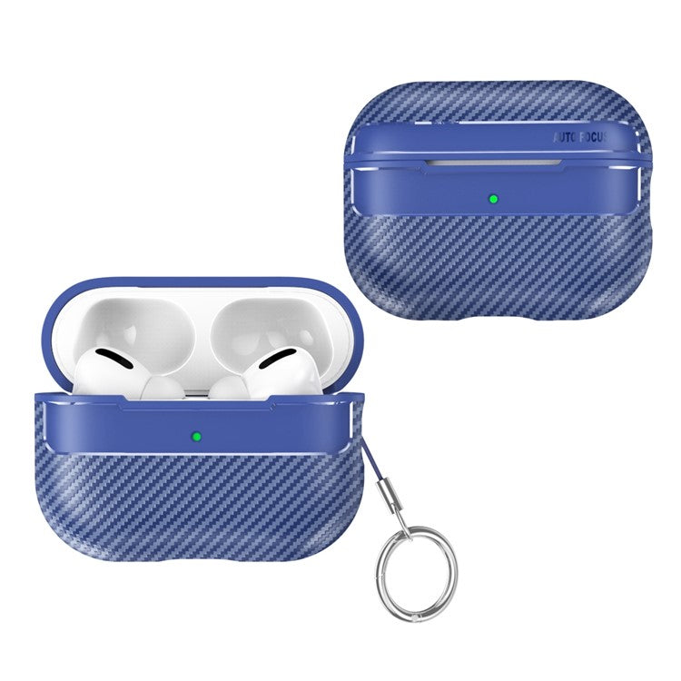 For AirPods Pro 2 TPU Anti-scratch Anti-drop Cover Carbon Fiber Texture Bluetooth Earphone Protective Sleeve - Blue