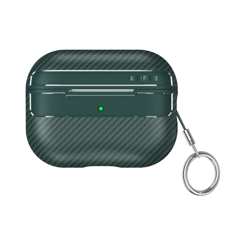 For AirPods Pro 2 TPU Anti-scratch Anti-drop Cover Carbon Fiber Texture Bluetooth Earphone Protective Sleeve - Green