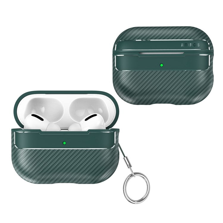 For AirPods Pro 2 TPU Anti-scratch Anti-drop Cover Carbon Fiber Texture Bluetooth Earphone Protective Sleeve - Green