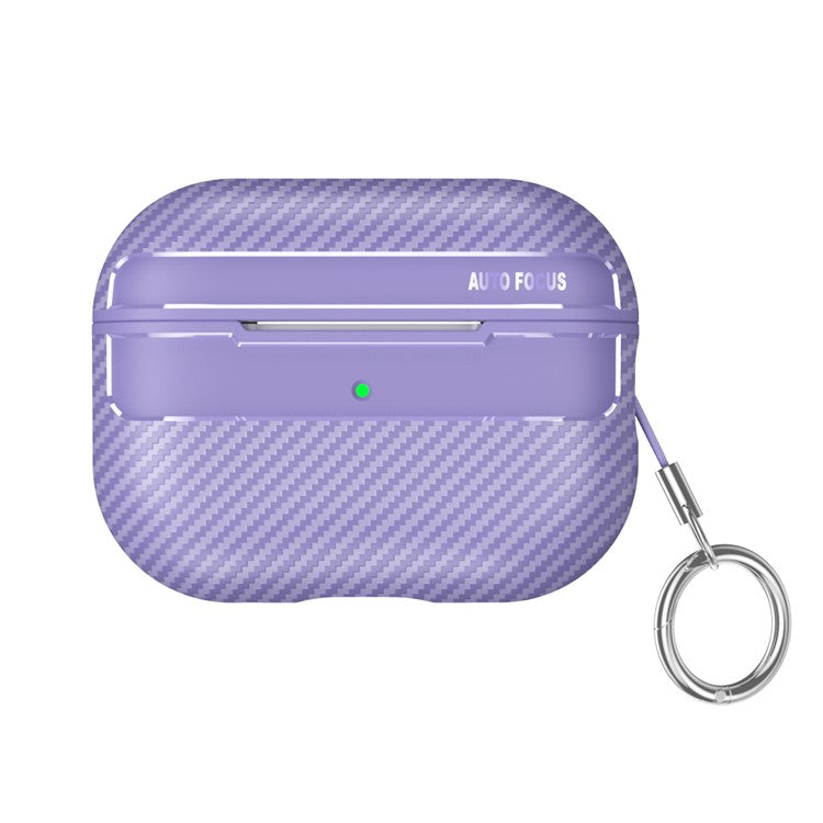 For AirPods Pro 2 TPU Anti-scratch Anti-drop Cover Carbon Fiber Texture Bluetooth Earphone Protective Sleeve - Purple