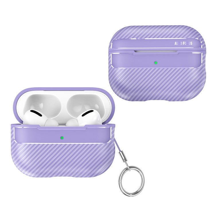 For AirPods Pro 2 TPU Anti-scratch Anti-drop Cover Carbon Fiber Texture Bluetooth Earphone Protective Sleeve - Purple