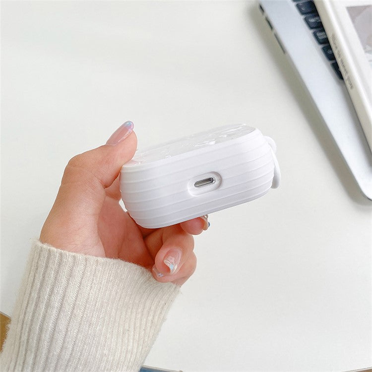 For Apple AirPods Pro TPU Protective Cover Shell Pattern Bluetooth Earphone Anti-scratch Anti-drop Case - White