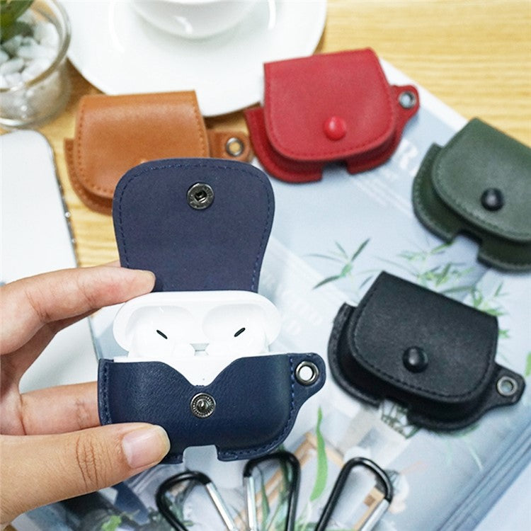 For AirPods Bluetooth Earphone Protective Cover Backpack Shape PU Leather Drop-proof Case with Lanyard - Dark Blue