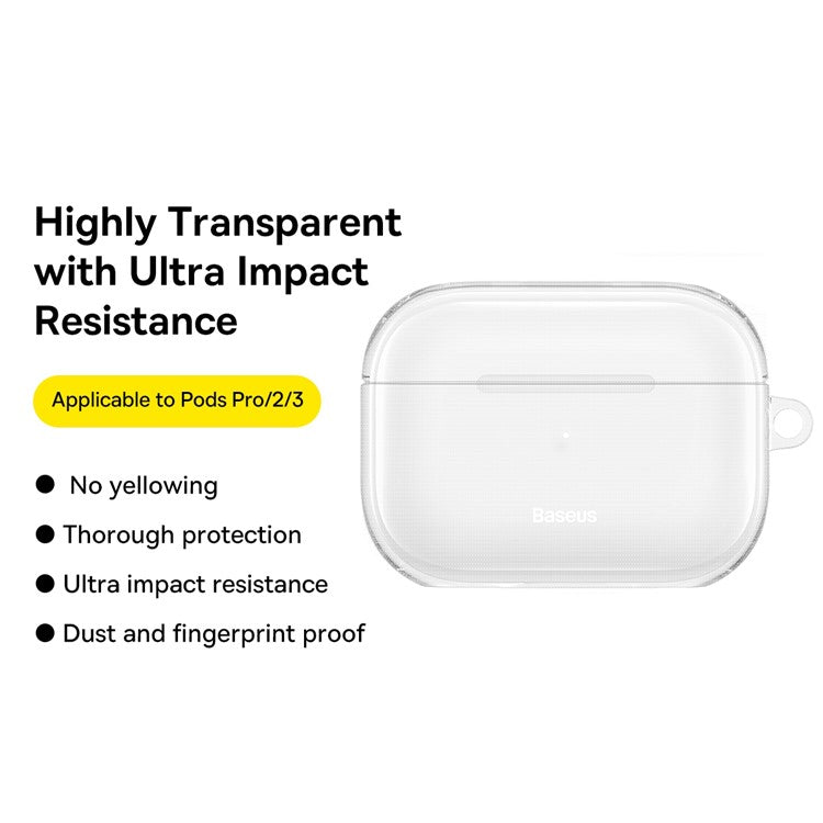 BASEUS Crystal Series Transparent Case for Apple AirPods Pro 2, Anti-yellowing TPU Anti-drop Earphone Protective Cover