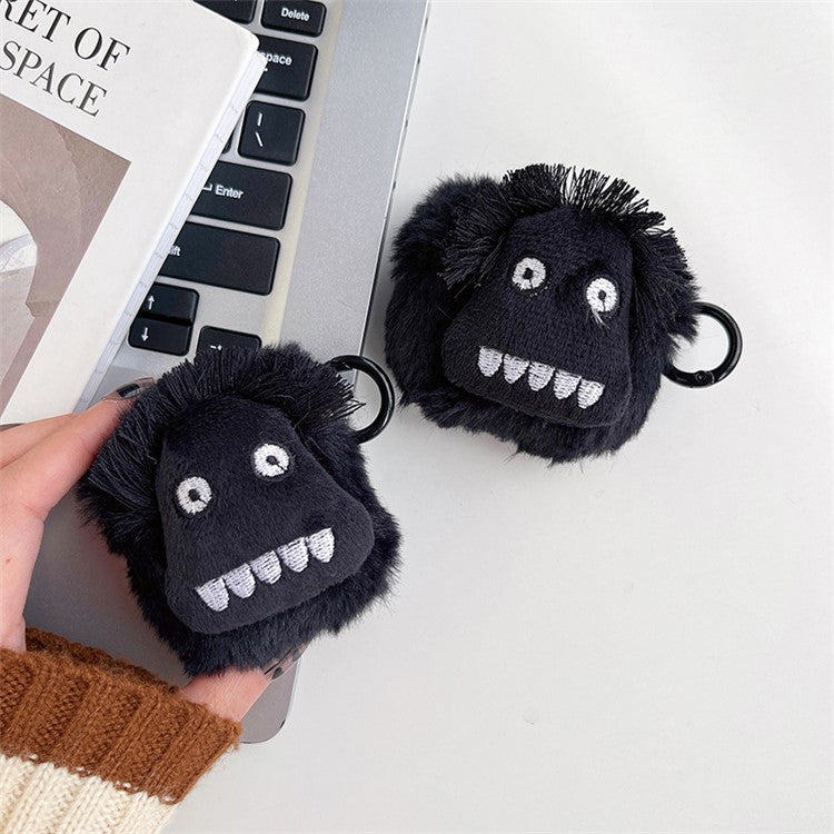 For Apple AirPods with Charging Case (2016) / (2019)  /  AirPods with Wireless Charging Case (2019) Bluetooth Earphones Protective Cover Cartoon Monster Fluff + TPU Shell with Hook