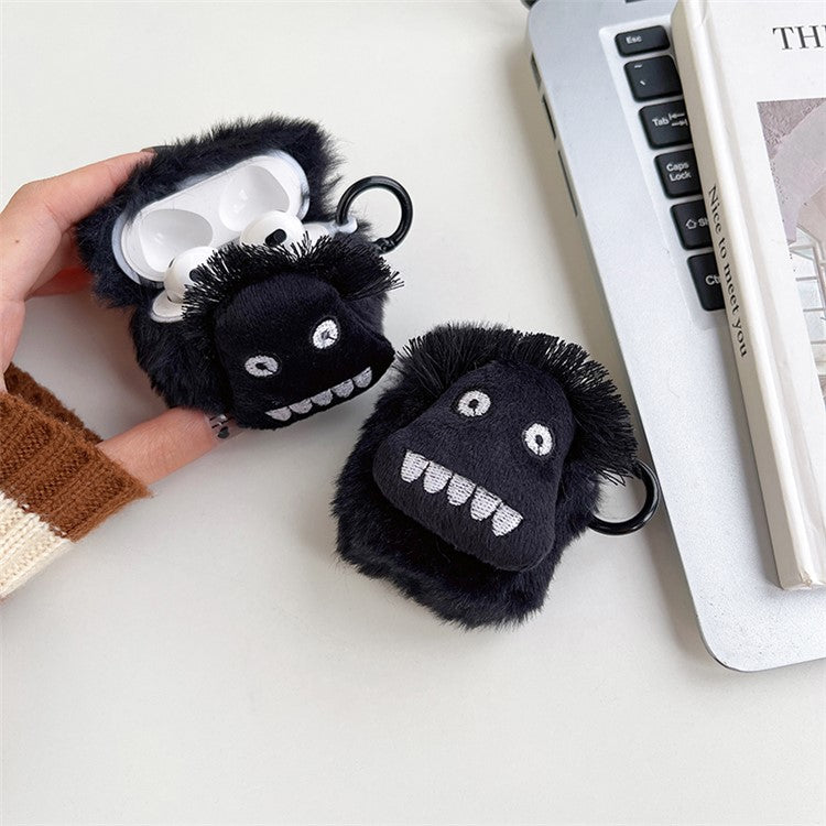 For Apple AirPods with Charging Case (2016) / (2019)  /  AirPods with Wireless Charging Case (2019) Bluetooth Earphones Protective Cover Cartoon Monster Fluff + TPU Shell with Hook