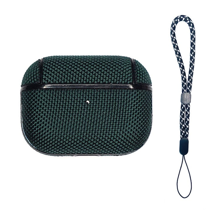 For AirPods Pro (Gen 2) (USB-C) / Pro 2 Charging Case Cover Nylon PC Anti-Fall Case Bluetooth Headset Protector with Strap - Dark Green