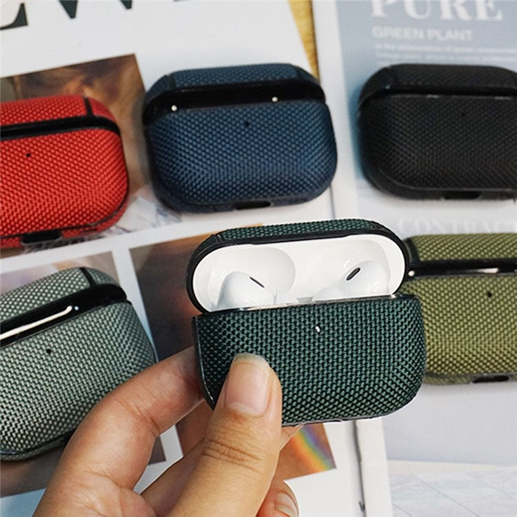 For AirPods Pro (Gen 2) (USB-C) / Pro 2 Charging Case Cover Nylon PC Anti-Fall Case Bluetooth Headset Protector with Strap - Dark Green