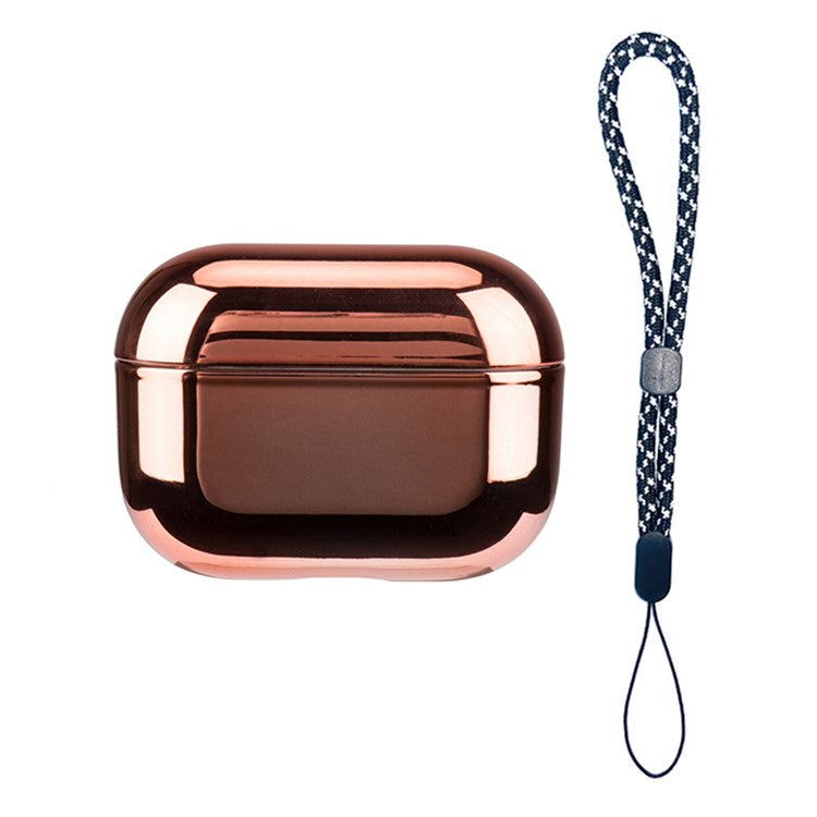 For AirPods Pro (Gen 2) (USB-C) / Pro 2 Protective Case Stylish Electroplating Bluetooth Earphone TPU Anti-drop Cover with Lanyard - Rose Gold