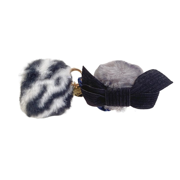 For Apple AirPods with Charging Case (2016)  /  (2019)  /  AirPods with Wireless Charging Case (2019) Leopard Pattern Soft Fake Fur Coated TPU Protective Cover with Bowknot Pompom - Black  /  White