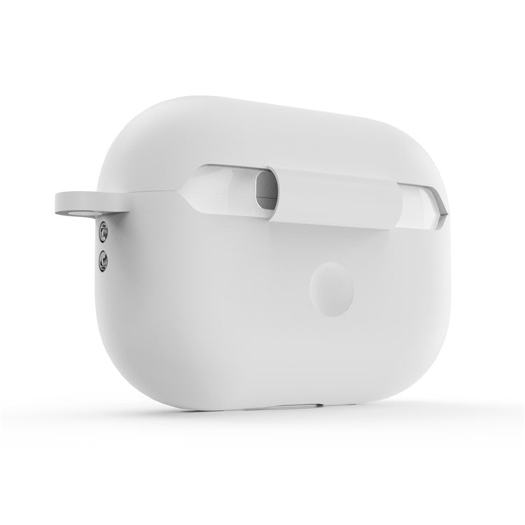 For AirPods Pro 2 Wireless Earphone Protective Cover Press Switch Anti-drop Silicone+PC Case with Hanging Buckle - White