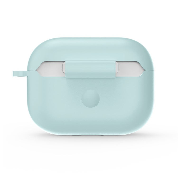 For AirPods Pro 2 Wireless Earphone Protective Cover Press Switch Anti-drop Silicone+PC Case with Hanging Buckle - Mint Green