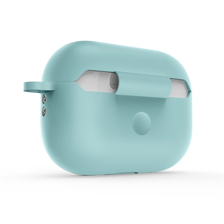 For AirPods Pro 2 Wireless Earphone Protective Cover Press Switch Anti-drop Silicone+PC Case with Hanging Buckle - Mint Green