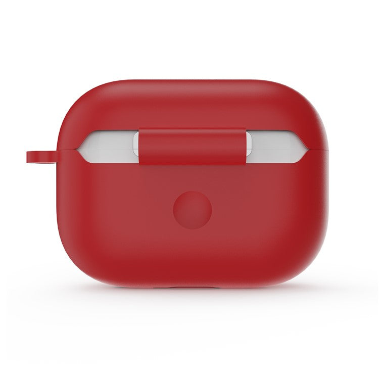 For AirPods Pro 2 Wireless Earphone Protective Cover Press Switch Anti-drop Silicone+PC Case with Hanging Buckle - Red