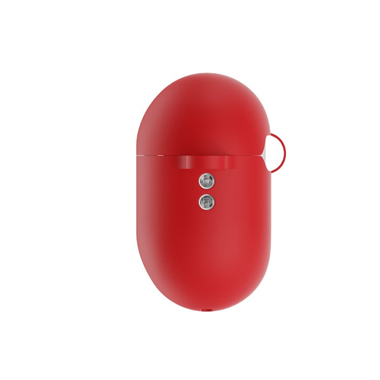 For AirPods Pro 2 Wireless Earphone Protective Cover Press Switch Anti-drop Silicone+PC Case with Hanging Buckle - Red