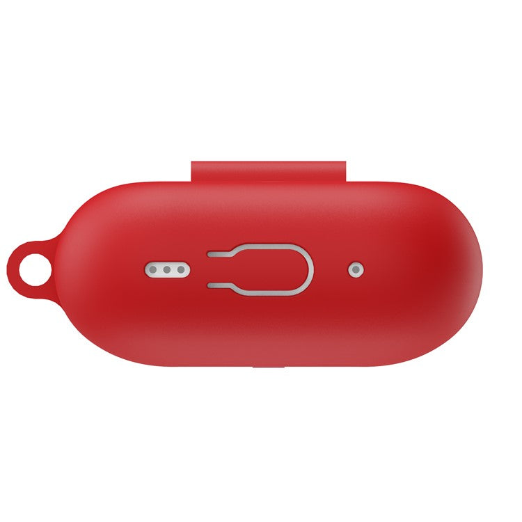 For AirPods Pro 2 Wireless Earphone Protective Cover Press Switch Anti-drop Silicone+PC Case with Hanging Buckle - Red