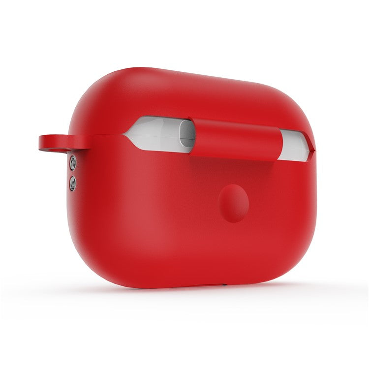 For AirPods Pro 2 Wireless Earphone Protective Cover Press Switch Anti-drop Silicone+PC Case with Hanging Buckle - Red