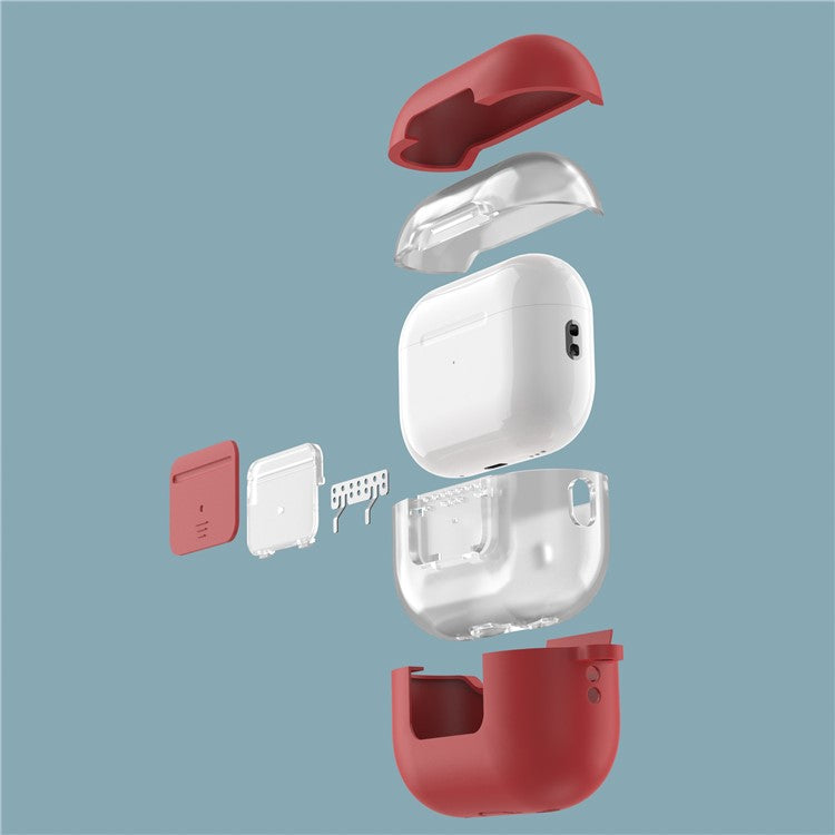 For AirPods Pro 2 Wireless Earphone Protective Cover Press Switch Anti-drop Silicone+PC Case with Hanging Buckle - Red