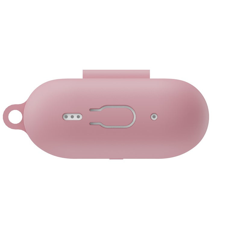 For AirPods Pro 2 Wireless Earphone Protective Cover Press Switch Anti-drop Silicone+PC Case with Hanging Buckle - Pink