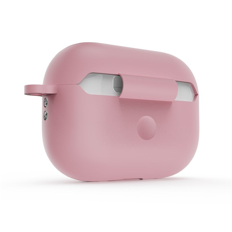 For AirPods Pro 2 Wireless Earphone Protective Cover Press Switch Anti-drop Silicone+PC Case with Hanging Buckle - Pink