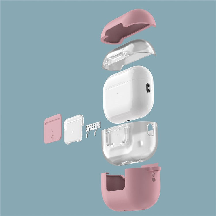 For AirPods Pro 2 Wireless Earphone Protective Cover Press Switch Anti-drop Silicone+PC Case with Hanging Buckle - Pink