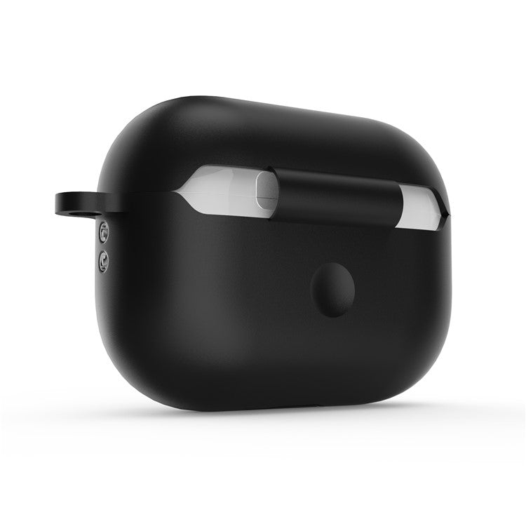 For AirPods Pro 2 Wireless Earphone Protective Cover Press Switch Anti-drop Silicone+PC Case with Hanging Buckle - Black