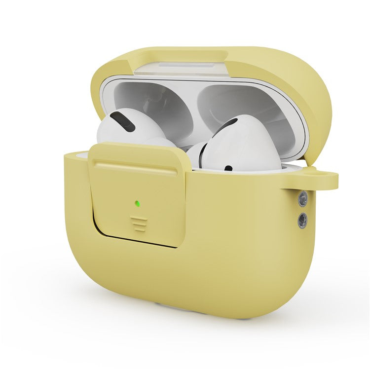 For AirPods Pro 2 Wireless Earphone Protective Cover Press Switch Anti-drop Silicone+PC Case with Hanging Buckle - Yellow