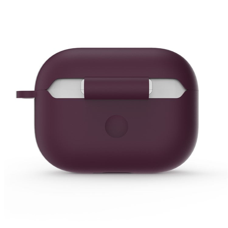 For AirPods Pro 2 Wireless Earphone Protective Cover Press Switch Anti-drop Silicone+PC Case with Hanging Buckle - Wine Red