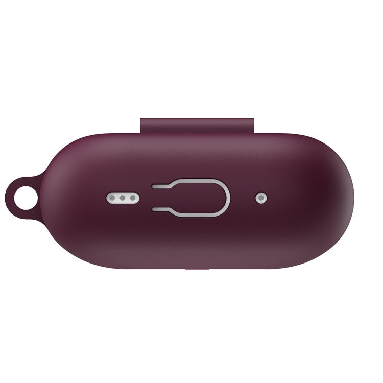 For AirPods Pro 2 Wireless Earphone Protective Cover Press Switch Anti-drop Silicone+PC Case with Hanging Buckle - Wine Red