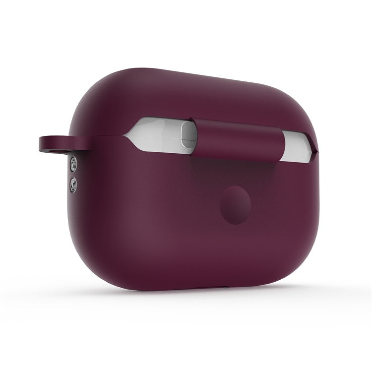 For AirPods Pro 2 Wireless Earphone Protective Cover Press Switch Anti-drop Silicone+PC Case with Hanging Buckle - Wine Red