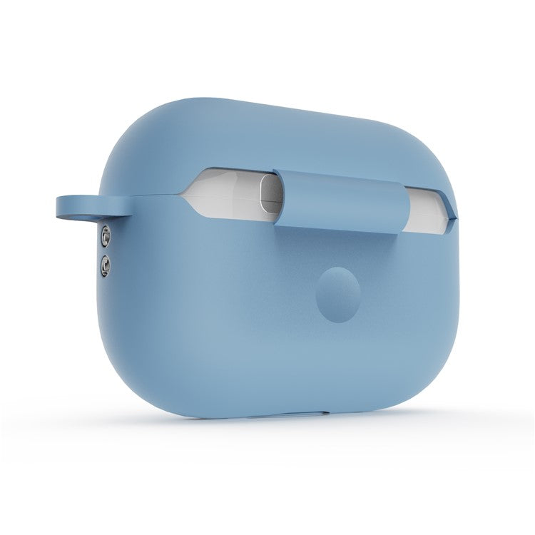 For AirPods Pro 2 Wireless Earphone Protective Cover Press Switch Anti-drop Silicone+PC Case with Hanging Buckle - Baby Blue