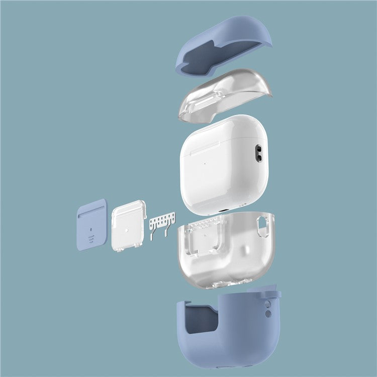 For AirPods Pro 2 Wireless Earphone Protective Cover Press Switch Anti-drop Silicone+PC Case with Hanging Buckle - Baby Blue