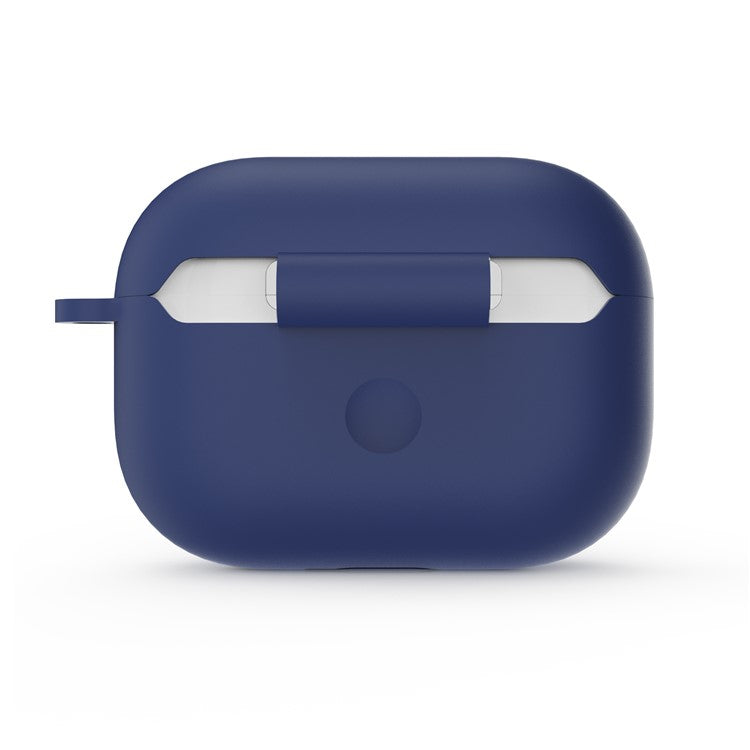 For AirPods Pro 2 Wireless Earphone Protective Cover Press Switch Anti-drop Silicone+PC Case with Hanging Buckle - Dark Blue