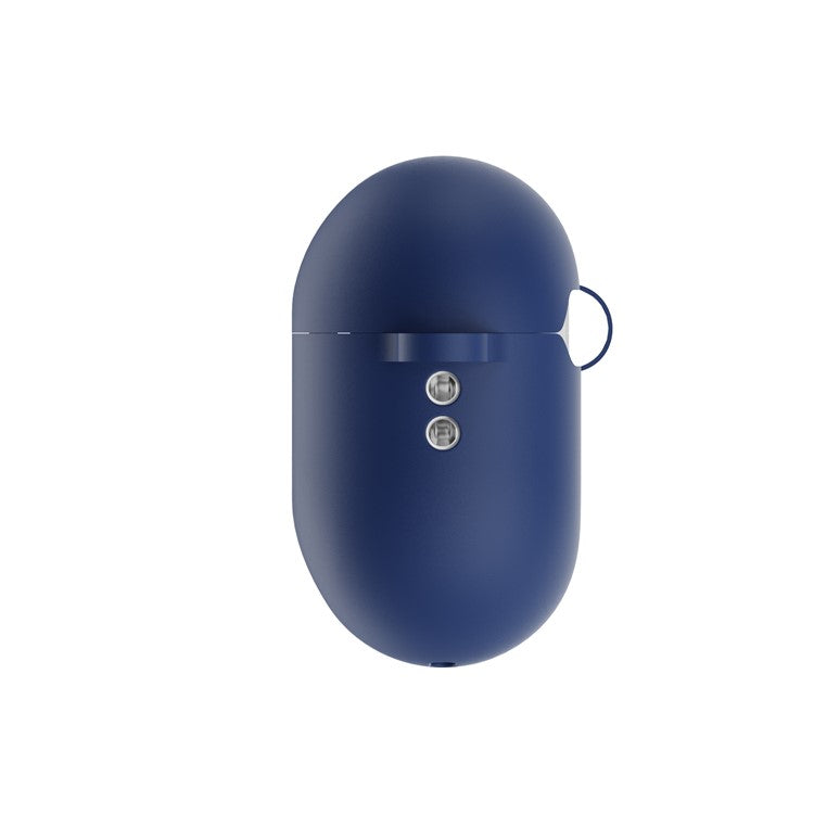 For AirPods Pro 2 Wireless Earphone Protective Cover Press Switch Anti-drop Silicone+PC Case with Hanging Buckle - Dark Blue