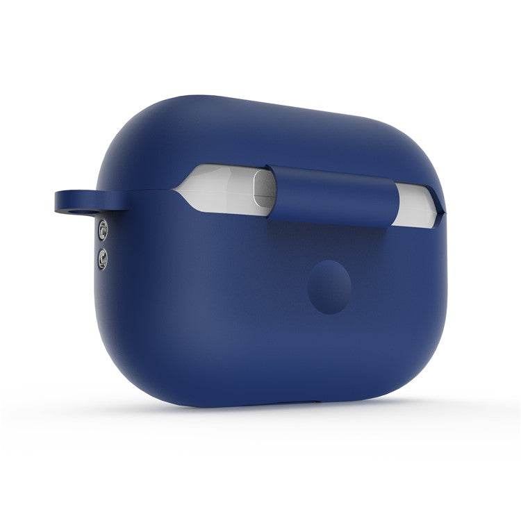 For AirPods Pro 2 Wireless Earphone Protective Cover Press Switch Anti-drop Silicone+PC Case with Hanging Buckle - Dark Blue