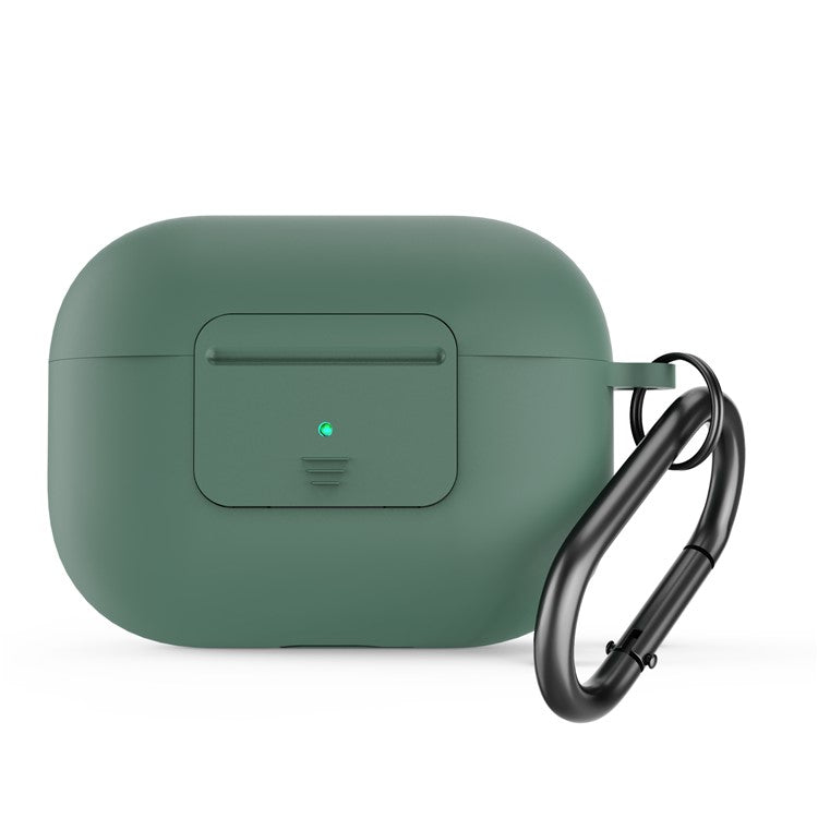 For AirPods Pro 2 Wireless Earphone Protective Cover Press Switch Anti-drop Silicone+PC Case with Hanging Buckle - Green