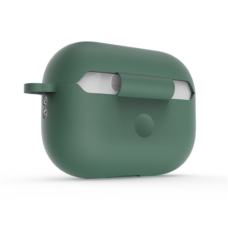 For AirPods Pro 2 Wireless Earphone Protective Cover Press Switch Anti-drop Silicone+PC Case with Hanging Buckle - Green